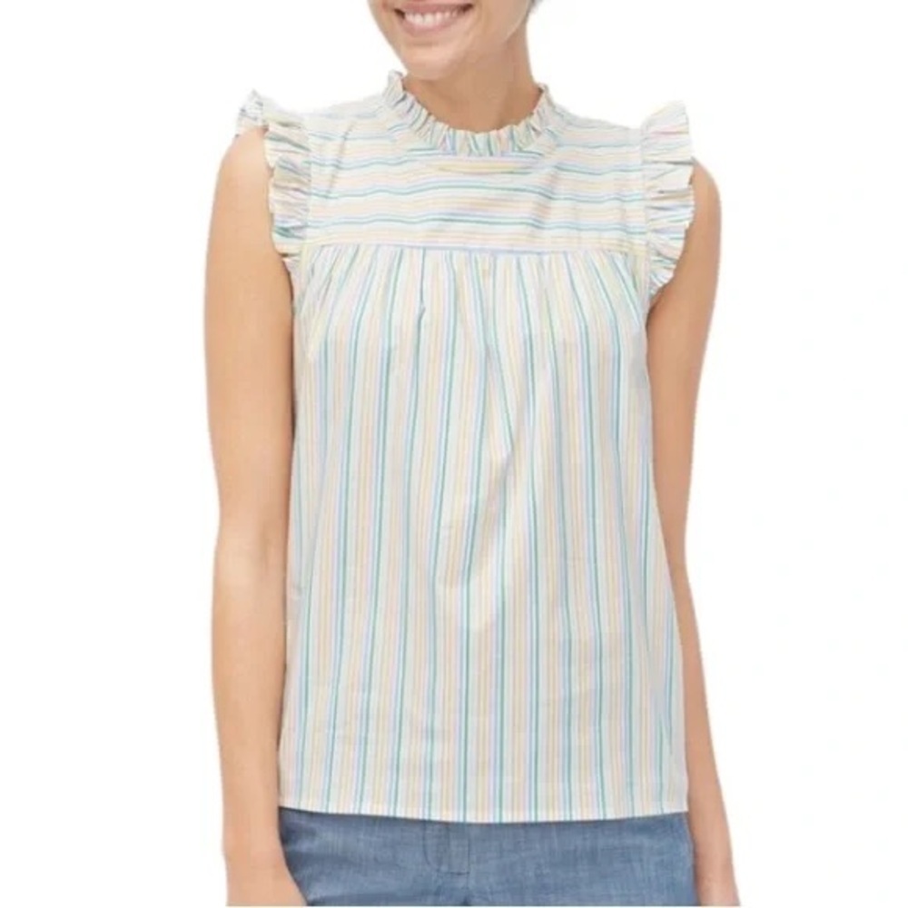 J. Crew Ruffleneck Shirred Top Cotton Poplin Striped Ruffle Sleeve Plus Size 24